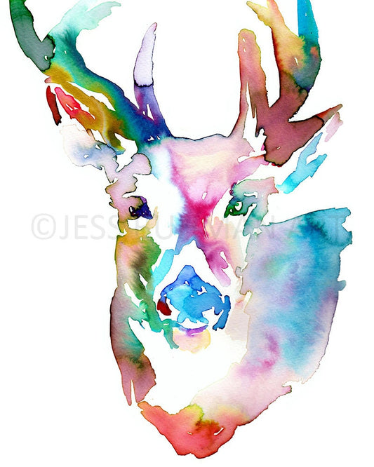 Deer Watercolor Print | "Duncan the Deer" by Jess Buhman, Multiple Sizes, Select Your Size, Deer Painting, Print of Deer, Nursery Art
