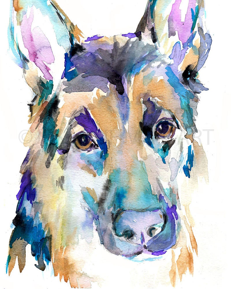 German Shepherd Watercolor Print | "German Shepherd" by Jess Buhman, Multiple Sizes, Choose Your Size, Dog Watercolor, Abstract Dog Painting