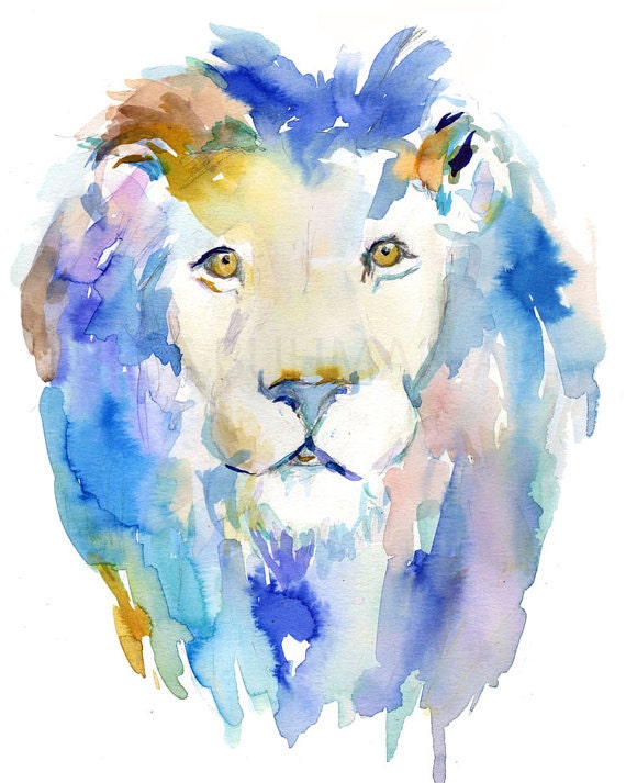 Lion Watercolor Print | "In Like a Lion" by Jess Buhman, Select Your Size, Multiple Sizes, Nursery Painting, Zoo Animal Art, Abstract Art