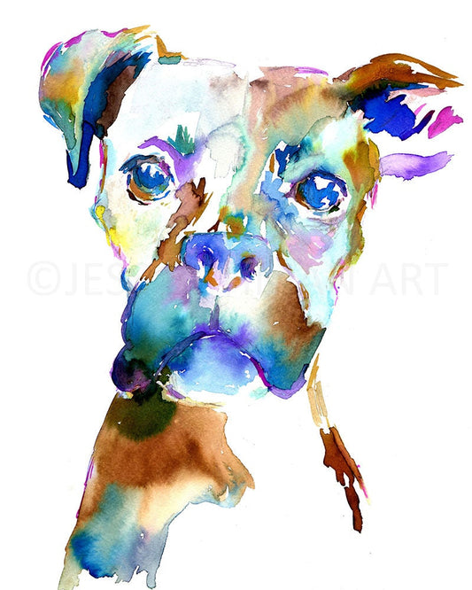 Boxer Watercolor Print Instant Download | "Lacey the Boxer" by Jess Buhman, 8" x 10" Digital File, Print at Home, Dog Lover Gift