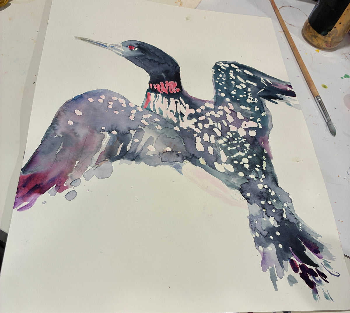 Loon Rising Original Loon Watercolor on 11" x 14" paper