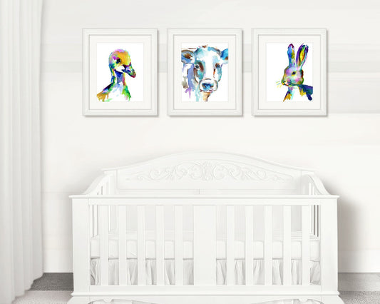 Farm Animals Set of 3 Watercolor Prints, Nursery Art, Watercolor Nursery Prints, Farm Animal Art, Farm Prints, Nursery Farm
