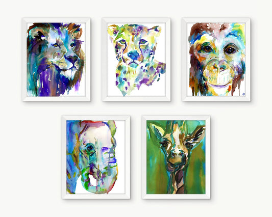 Jungle Nursery Prints, Safari Animal Prints, Nursery Animal Prints, Watercolor Animal, Nursery Art, Lion Painting, Elephant Painting