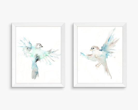 Airy Birds, Set of 2 Watercolor Prints, Nursery Art, Watercolor Nursery Prints, Animal Paintings, Animal Art, Print Set, Forest Animals