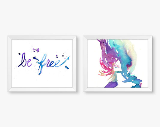 Be Free, Set of 2 Watercolor Prints, Portrait of Woman, Freedom, Watercolor Art, Freedom Painting, Motivational Painting, 8" x 10" prints