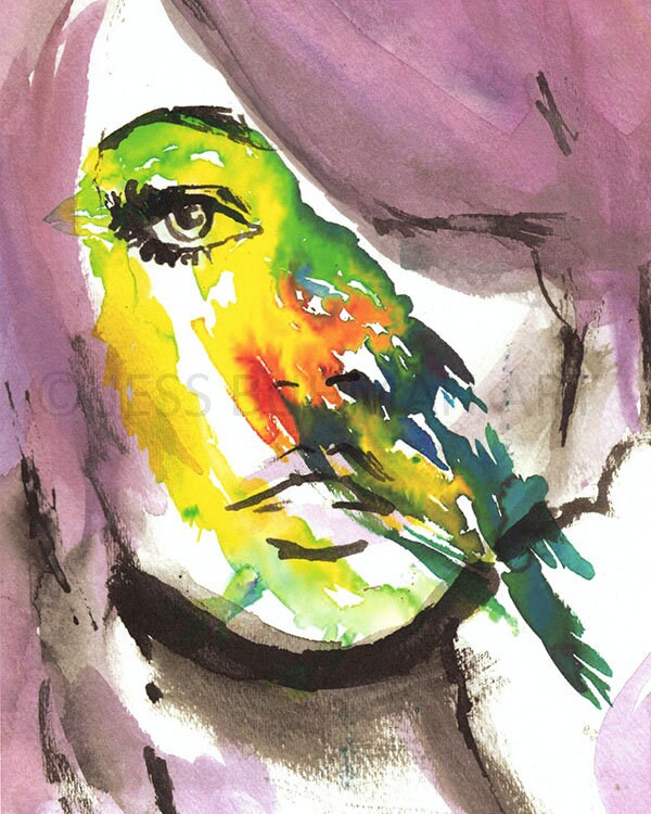 Watercolor Portrait Instant Download, "Bird's Eye View" by Jess Buhman, Digital File, 8" x 10" Print of Woman, Abstract Painting