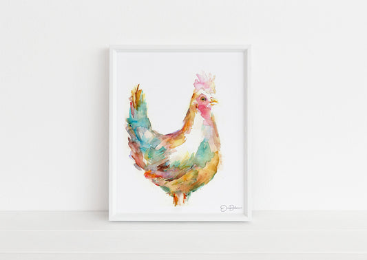 Chicken Watercolor Print | "Chica the Chicken" by Jess Buhman, Multiple Sizes, Select Your Size, Watercolor Rooster, Farm Painting