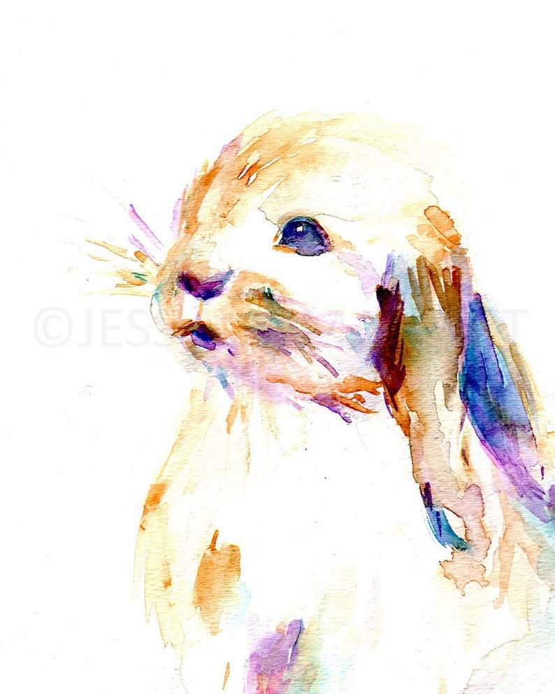Bunny Print Digital Download, "Cottontail" by Jess Buhman, Instant Download, Print at Home, Watercolor Animal, Nursery Art