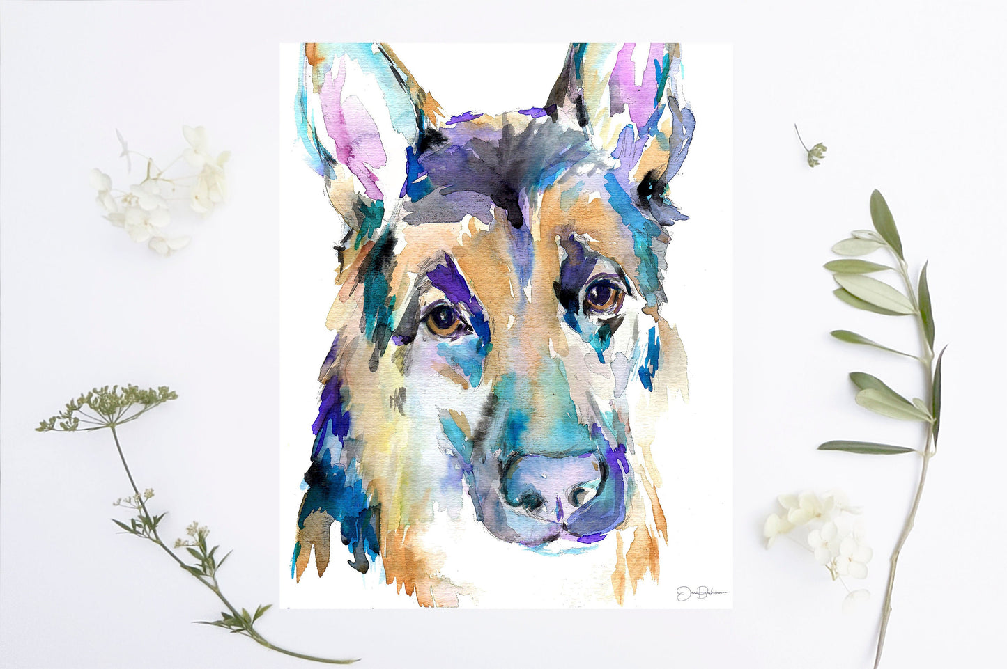 German Shepherd Watercolor Print | "German Shepherd" by Jess Buhman, Multiple Sizes, Choose Your Size, Dog Watercolor, Abstract Dog Painting