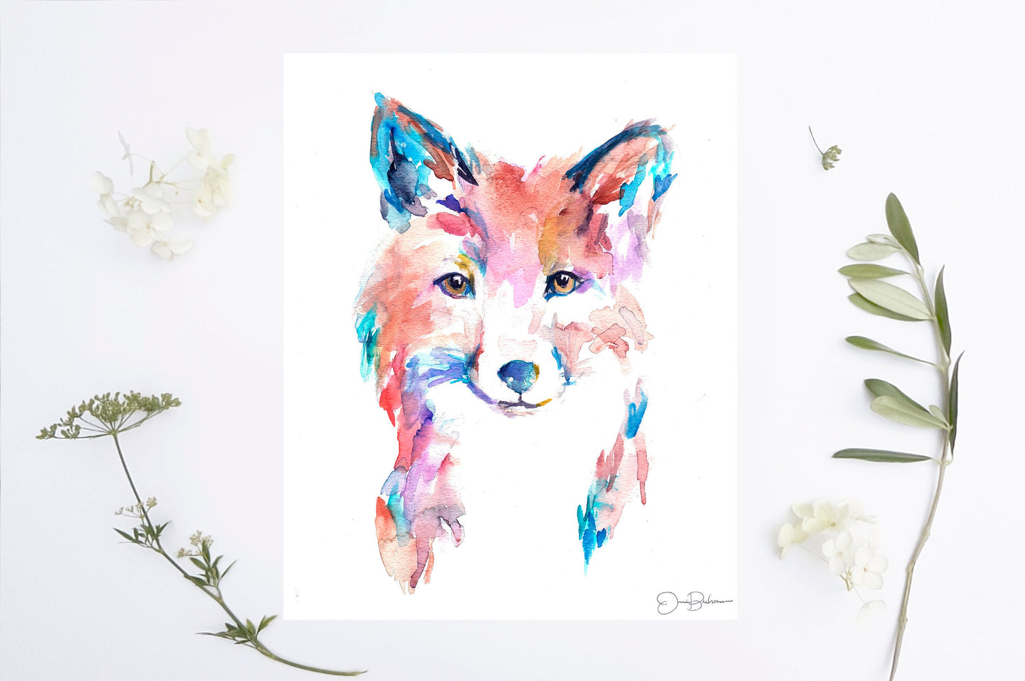 Fox Print Digital Download, "Farah the Fox" by Jess Buhman, Instant Download, Print at Home, Watercolor Animal, Nursery Art