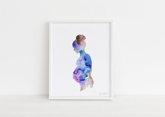 Watercolor Pregnancy Painting Instant Download, "Woman in Bloom" by Jess Buhman, Digital File, 8" x 10" Print of Woman, Abstract Painting