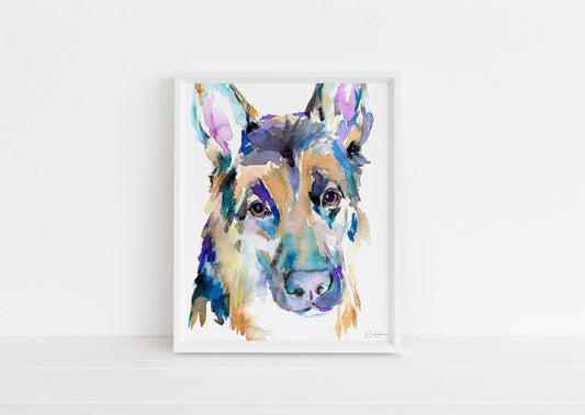 German Shepherd Watercolor Print | "German Shepherd" by Jess Buhman, Multiple Sizes, Choose Your Size, Dog Watercolor, Abstract Dog Painting