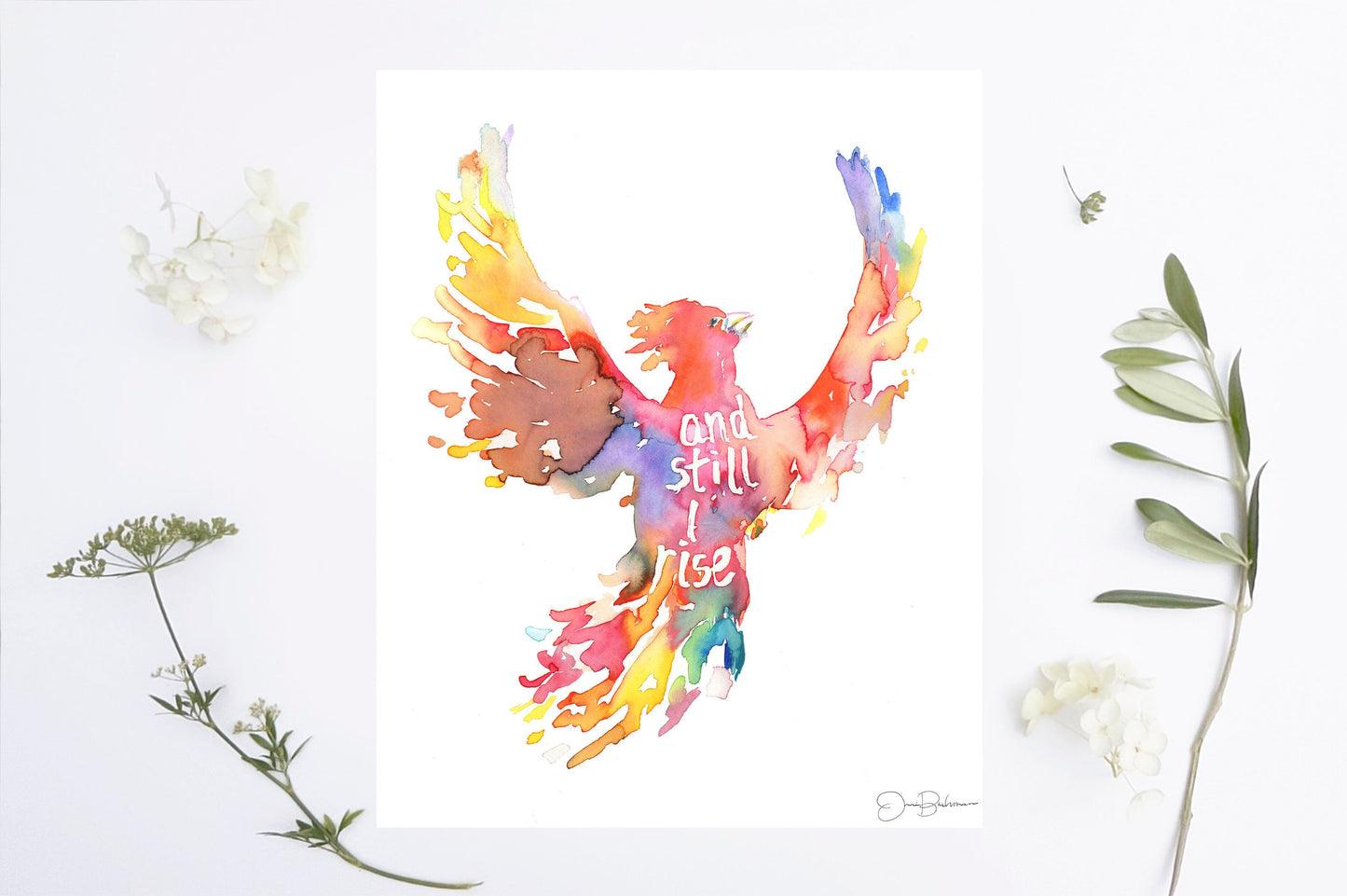 Phoenix Watercolor Print | "And Still I Rise" by Jess Buhman, Multiple Sizes, Phoenix Painting, Watercolor Print of Bird, Watercolor Bird