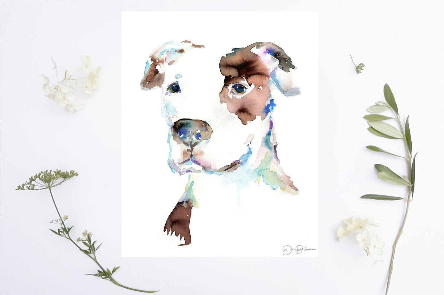 Watercolor Dog Painting | "Pit Bull" by Jessica Buhman, Multiple Sizes, Print of Dog, Pit Bull Painting Boxer Art, Print of Dog, Pet Art