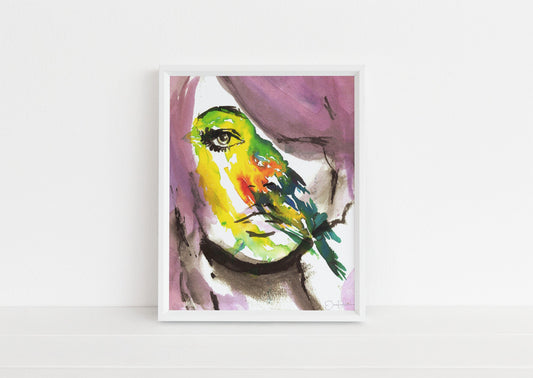 Watercolor Portrait Instant Download, "Bird's Eye View" by Jess Buhman, Digital File, 8" x 10" Print of Woman, Abstract Painting