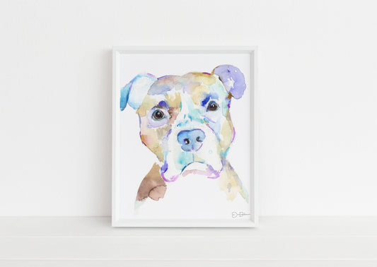 Watercolor Dog Painting  | "Esko" by Jessica Buhman, Multiple Sizes, Select Your Size, Pit Bull Painting, Watercolor Dog, Pet Painting