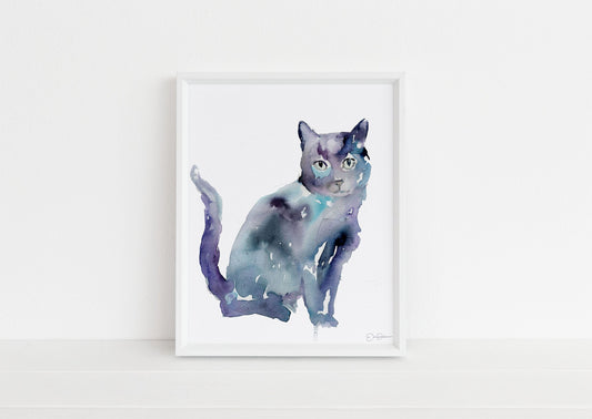 Black Cat Watercolor Print Instant Download | "Desmond" by Jess Buhman, 8" x 10", Print at Home, Digital File, Instant Gift Idea