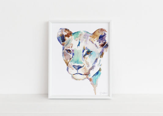 Lioness Watercolor Painting Print |  "The Queen" by Jess Buhman, Multiple Sizes, Select Your Size, Lioness Painting, Lion Art