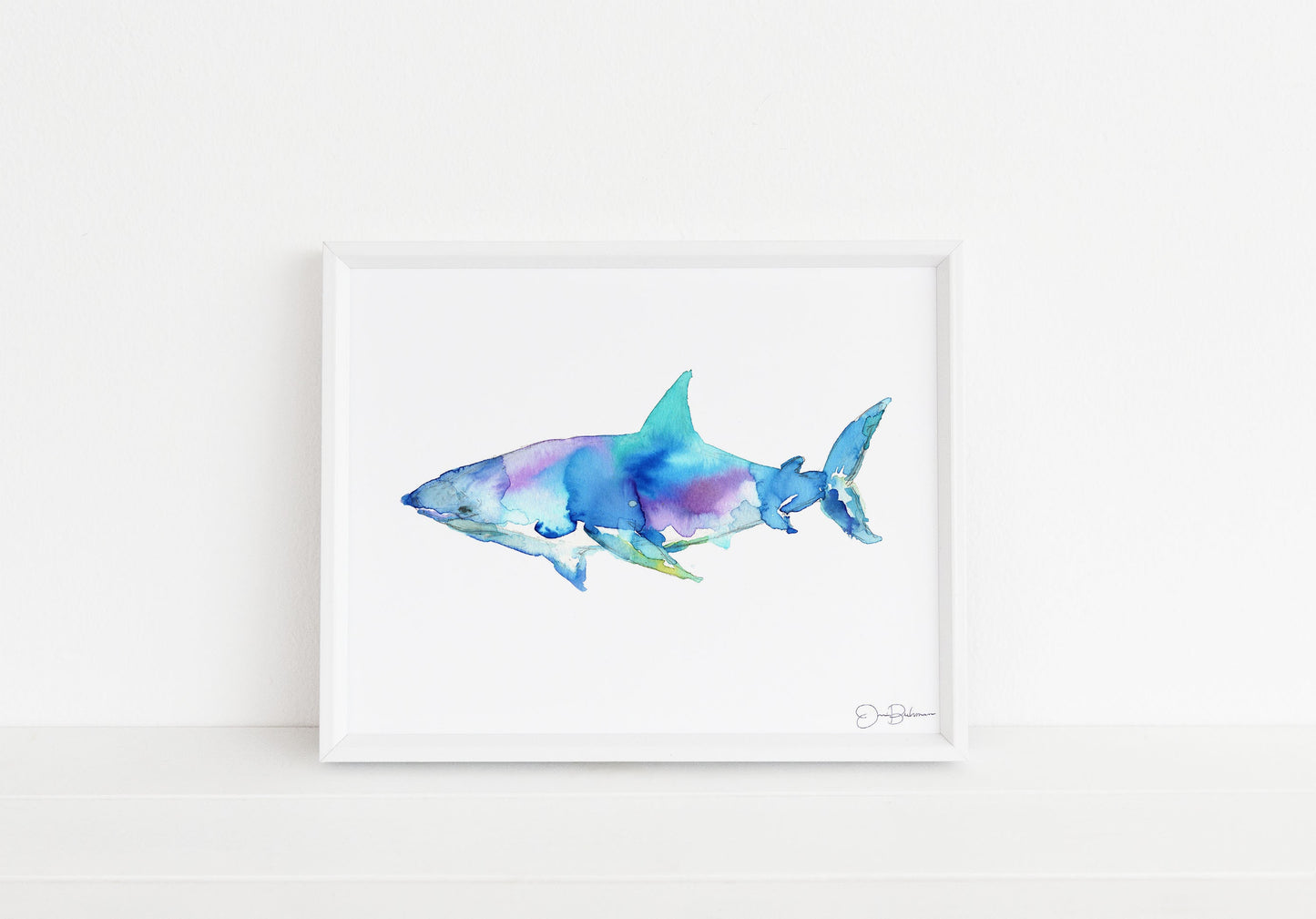 Shark Watercolor Print | "Great White" by Jess Buhman, Shark Painting, Shark Print Ocean Art, Ocean Animal Art, Nursery Art, Ocean Painting