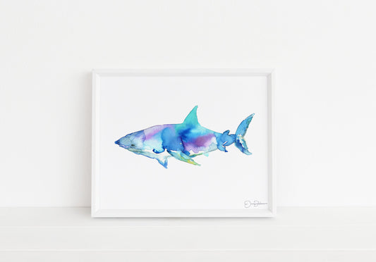Shark Watercolor Print | "Great White" by Jess Buhman, Shark Painting, Shark Print Ocean Art, Ocean Animal Art, Nursery Art, Ocean Painting
