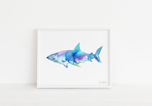 Shark Print Instant Download, "Great White" by Jess Buhman, Printable 10" x 8" watercolor art, Digital Shark Print