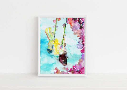Watercolor Portrait Instant Download, "Swing Life Away" by Jess Buhman, Digital File, 8" x 10" Print of Girl Swinging Garden Abstract Art