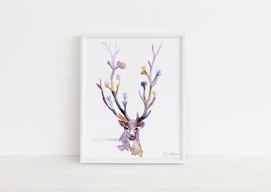 Buck Watercolor Painting Print, Deer Watercolor Painting, Flowers Watercolor, Antlers Painting, Nursery Art, Nursery Watercolor, Deer Art