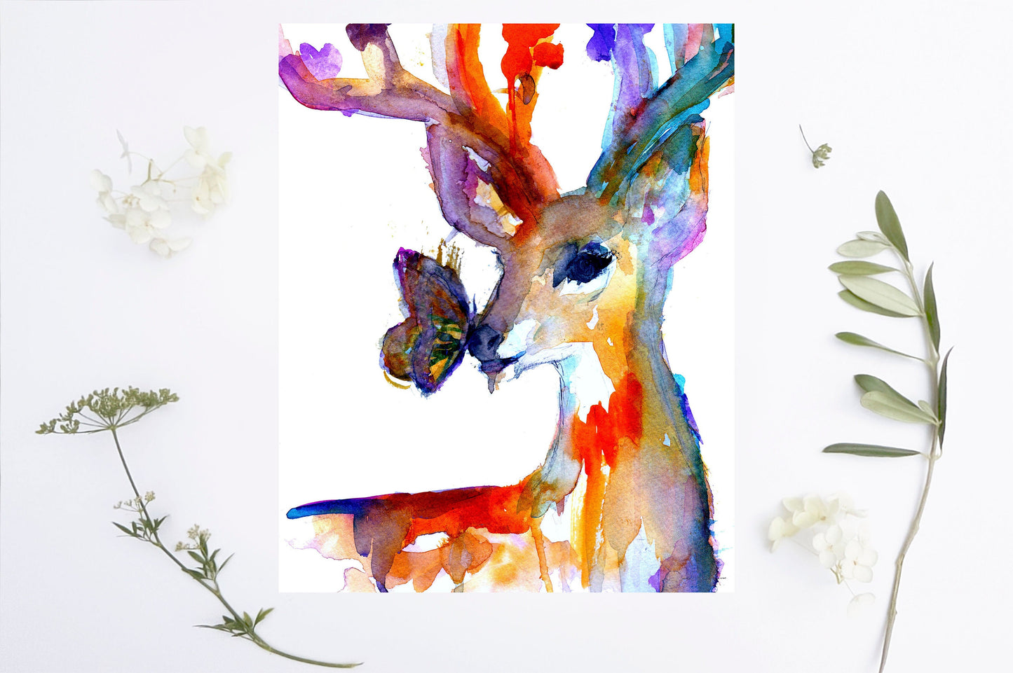 Deer Print Instant Download | "Butterfly Kisses" by Jess Buhman, Print at Home, Digital File, Watercolor Deer Print, Christmas Decor