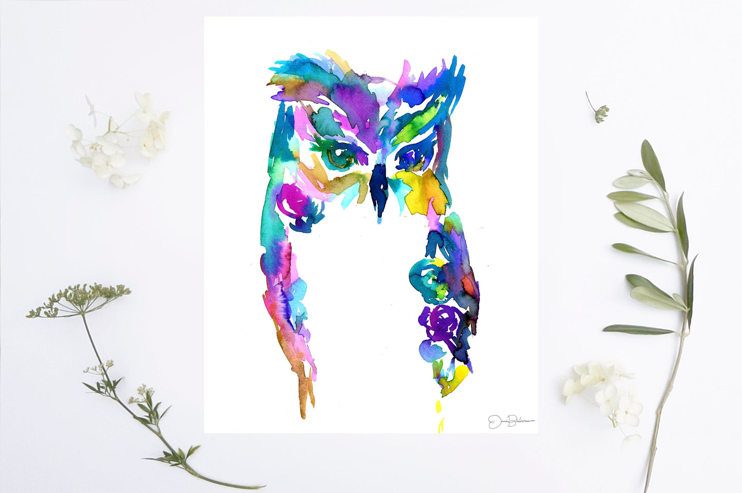 Owl Watercolor Print | "Give A Hoot" by Jessica Buhman, Digital Download, Print Yourself, Bird Painting, Wall Art, Home Decor