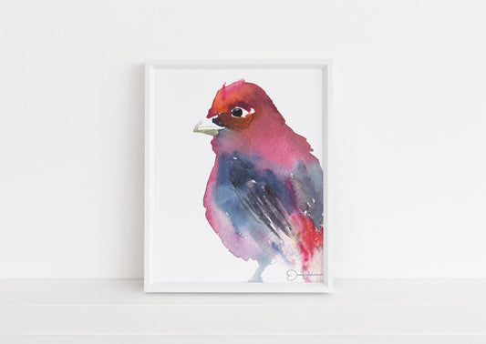 Watercolor Bird Print|  "Stella the Stunner" by Jess Buhman, Multijple Sizes, Select Your Size, Scarlet Tanager Bird Art, Abstract Bird Art
