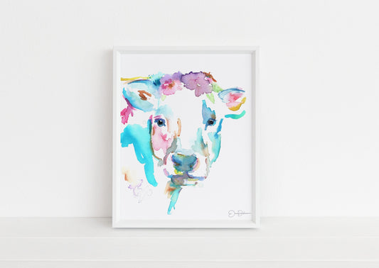 Cow Watercolor Print | "Cheerio" by Jess Buhman,  Animal Watercolor, Cow Painting, Farm Animal Art, Nursery Animal Art, Cow Illustration