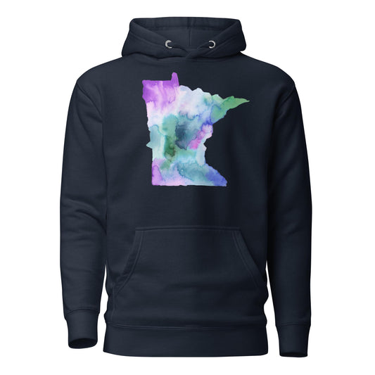 Minnesota Love Unisex Hoodie with watercolor artwork by Jess Buhman