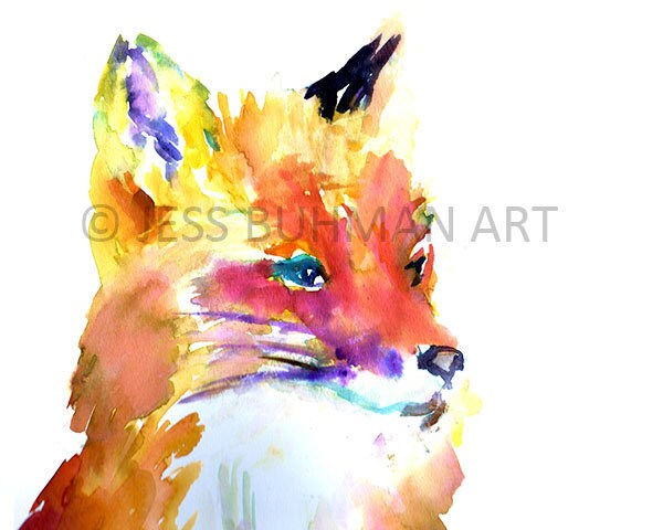 Fox Watercolor Print | "Foxy Brown" by Jess Buhman, Print of Fox Painting, Fox Illustration, Abstract Fox Art, Baby Fox Art, Nursery Print