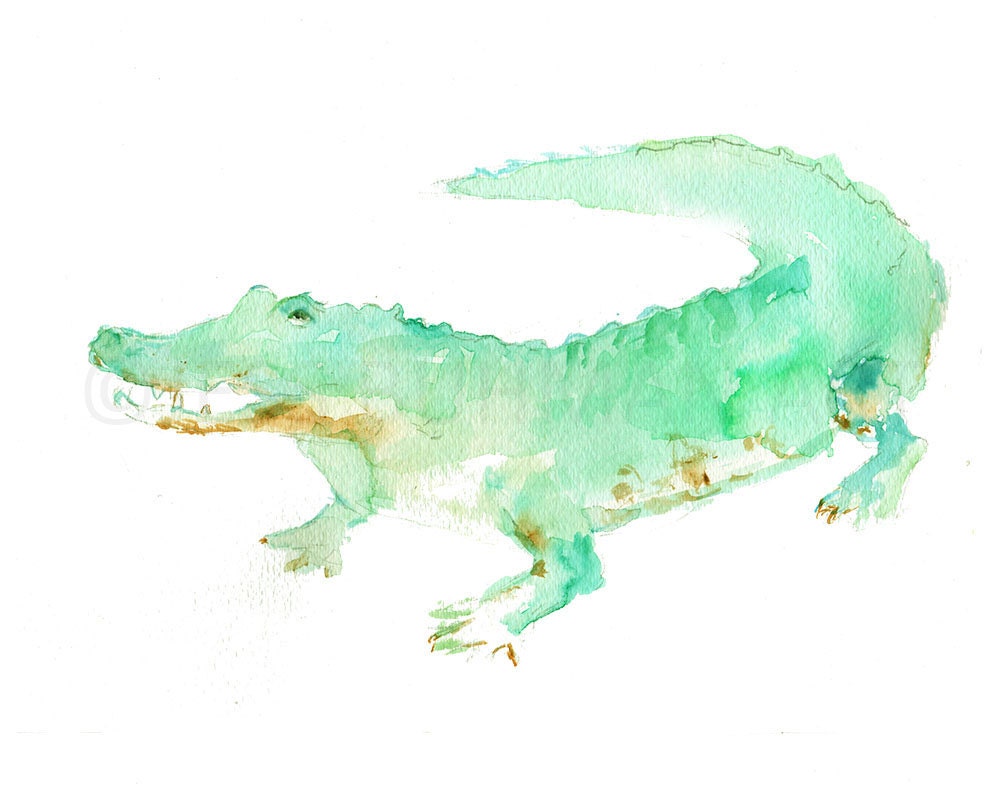 Alligator Print, Watercolor Alligator Art, 8 x 10 Print, Alligator Painting, Print of Alligator, Watercolor Animal, Nursery Art, Zoo Animal